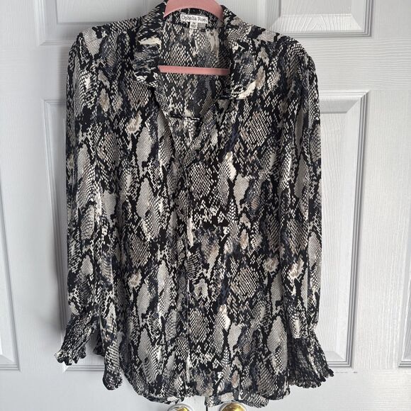 Ophelia Roe Women 2X Snake Skin Long Sleeve ButtonUp Shirt Multicolor Semi Sheer - Picture 1 of 8